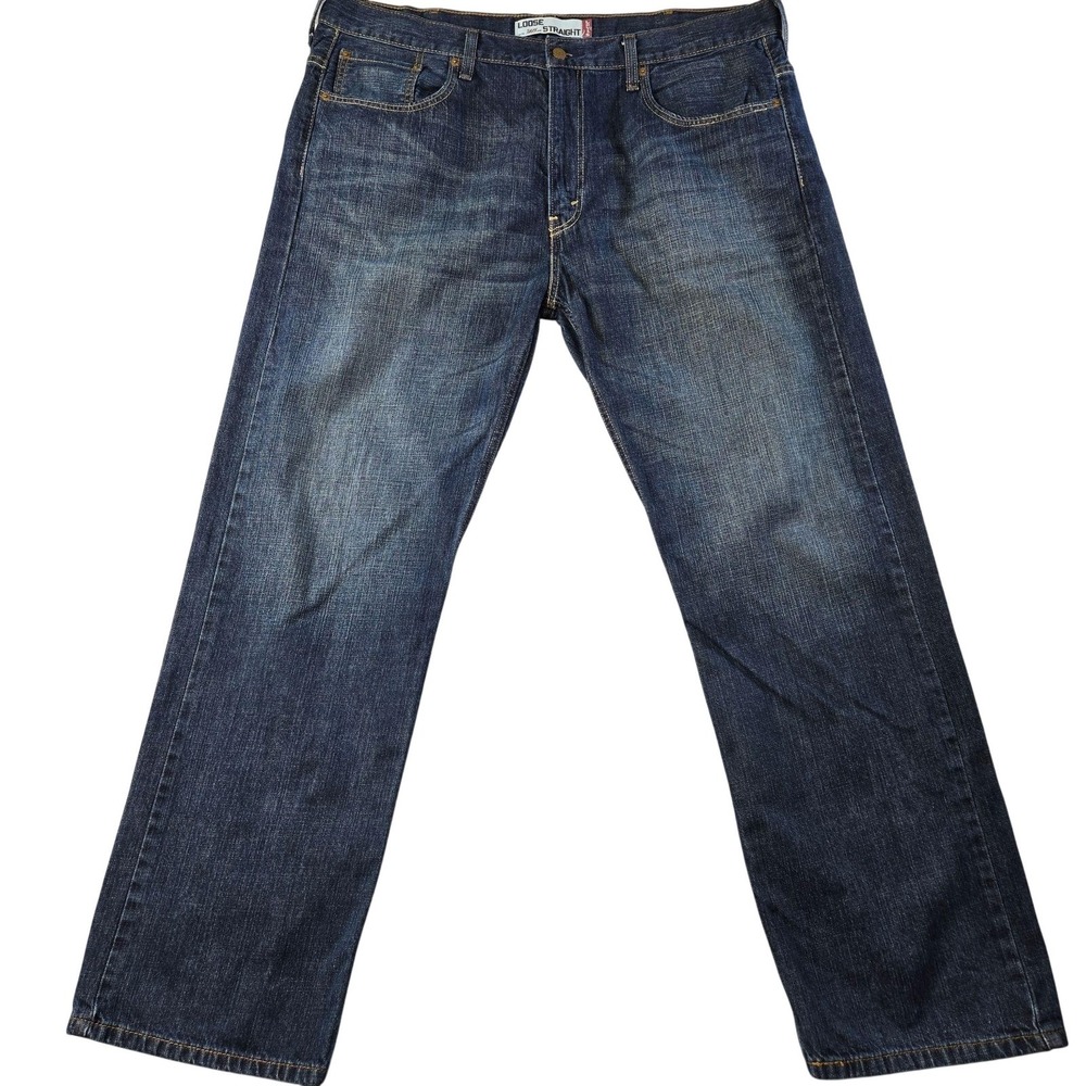 Levis 569 Jeans Mens 38x31 Blue Straight Relaxed Medium Wash Denim Zip Fly